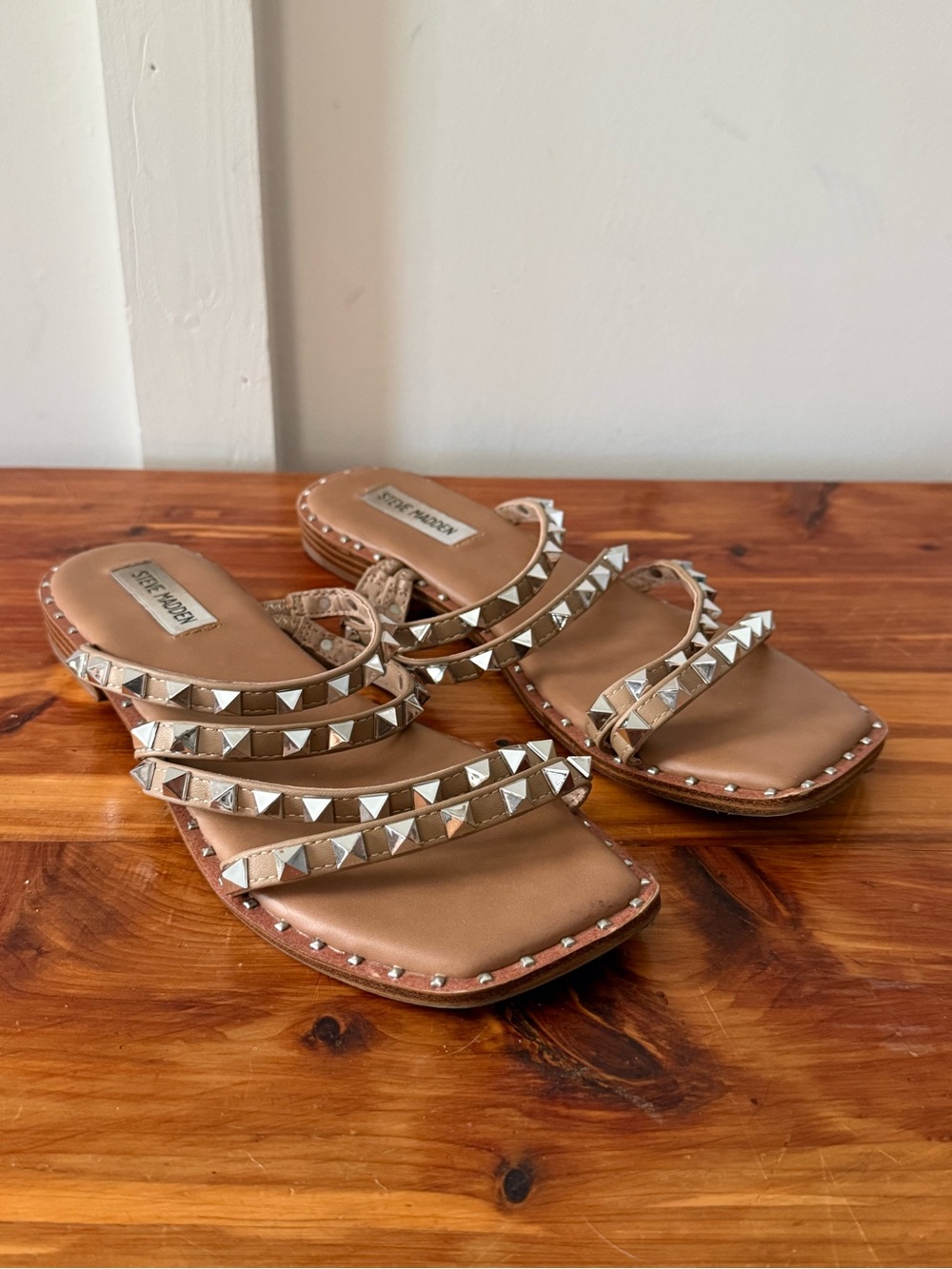 Steve Madden Neutral Silver Studded Strappy Sandals